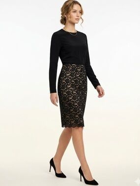 Banana Republic Black & Beige Lined Lace Highrise Pencil Skirt Size 14